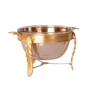 سوفله سالاد خوری گرد بزرگ مدل پایه برگی برنجی کد 7007-B