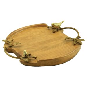 سینی پذیرایی چوبی گرد کوچک مدل دسته فلزی گنجشک کد G-064