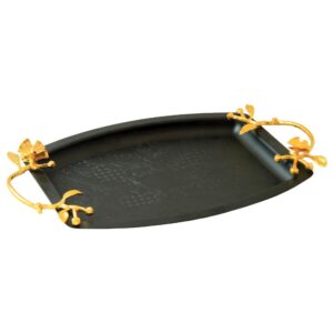 سينی پذیرایی هلالی كوچک مدل گنجشک مشکی طلایی کد MG-6080