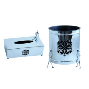 ست سطل و جا دستمال استیل مدل شكوفه ادمک کد SS-8001380015