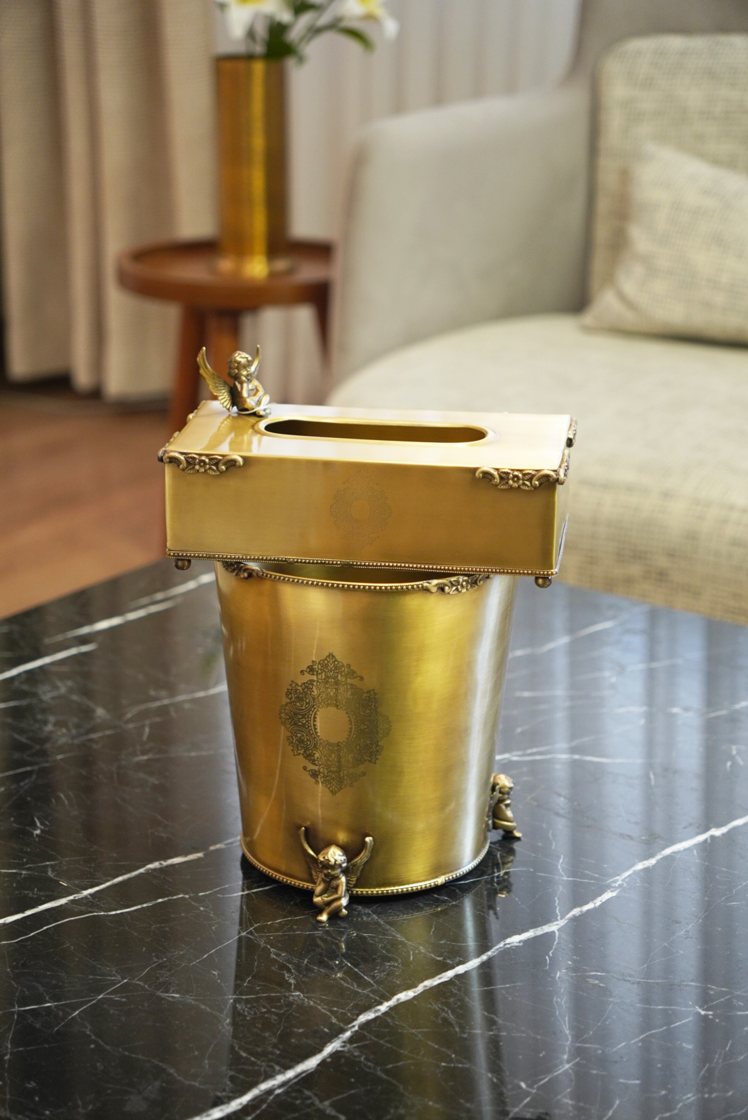 ست سطل و دستمال فرشته برنجی وارداتی کد 7905B